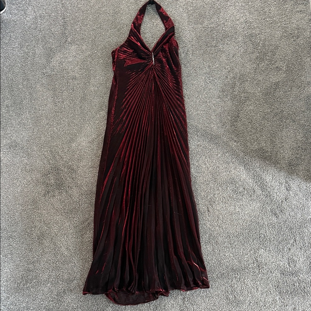 Plunging Halter Maxi Dress in Deep Red Velvet
